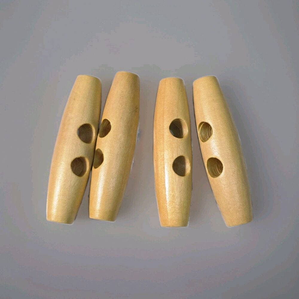 Toggle Wood Buttons Light Brown Finish Coat Sweater Replacement Set Of Four 2"